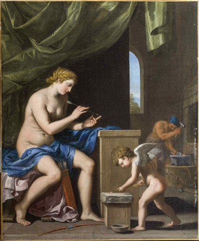 Vulcan smeedt de pijlen voor Cupido, ca. 1645 door Jacques Stella