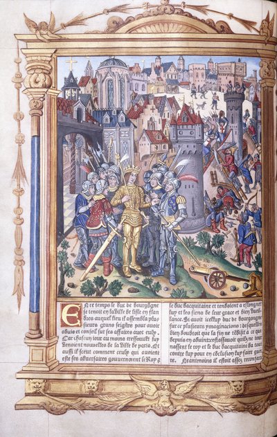 Verlicht manuscript met een koning en zijn leger voor een stad, 1503-04 door Jacques de Besancon