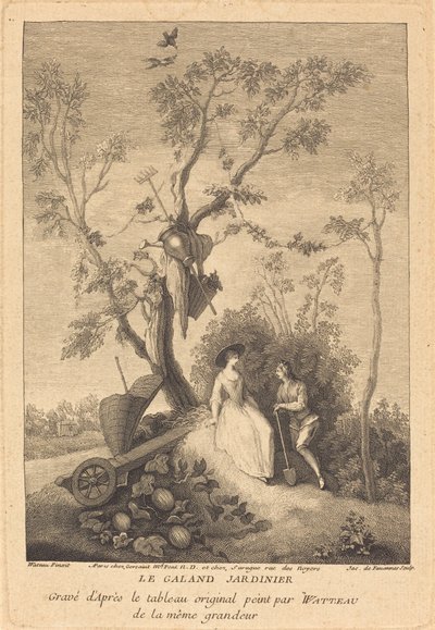 De Galante Tuinman door Jacques de Favanne after Antoine Watteau