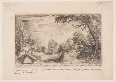 Landschap met een hert op een brug, uit Landschappen door Jacques de Gheyn II
