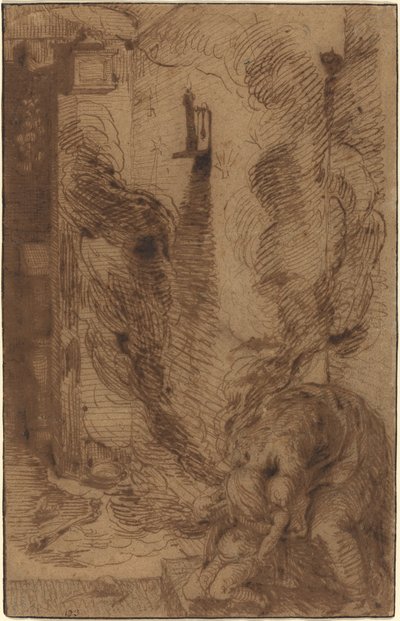 Hekserij Scène met een Vampier (recto) door Jacques de Gheyn II