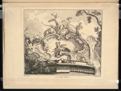 Ontwerp voor een cartouche met rivierkreeft (horizontaal) door Jacques de Lajoüe