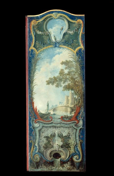 Meubilair: schilderij scherm op maroufle papier door Jacques de Lajoüe