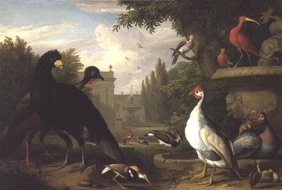 Exotische vogels in een sierlijke tuin door Jakob Bogdani or Bogdany