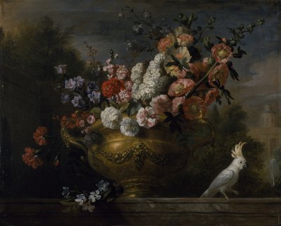 Stilleven met Bloemen in een Urn, met een Kaketoe, op een Ledge, c.1699 door Jakob Bogdani or Bogdany