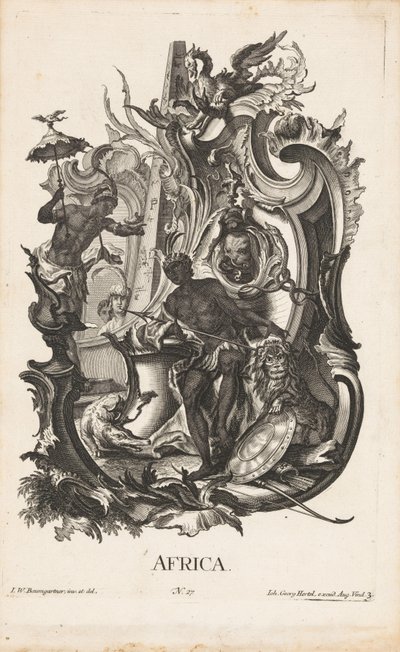 Rocaille met de personificatie van het werelddeel Afrika door Jakob Gottlieb Thelott