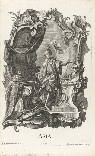Rocaille met de personificatie van het werelddeel Azië door Jakob Gottlieb Thelott