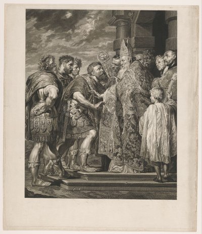 H. Ambrosius weigert keizer Theodosius de toegang tot de kerk te Milaan door Jakob Matthias Schmutzer