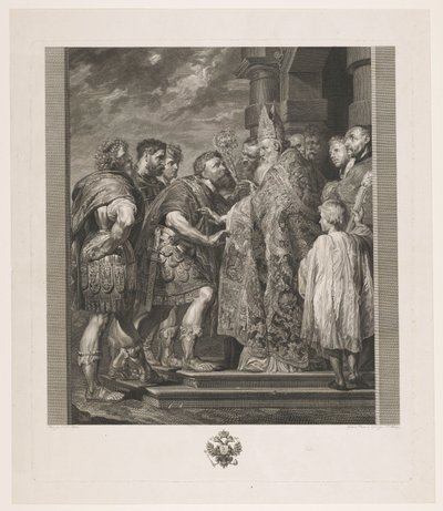 H. Ambrosius weigert keizer Theodosius de toegang tot de kerk te Milaan door Jakob Matthias Schmutzer