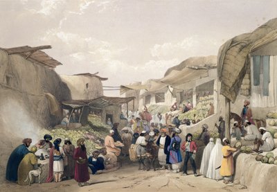 De hoofdstraat in de bazaar van Caubul, in het fruitseizoen, uit 