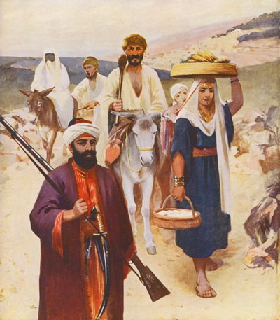 Heilig Land: Wegscène nabij Nazareth door James (after) Clark