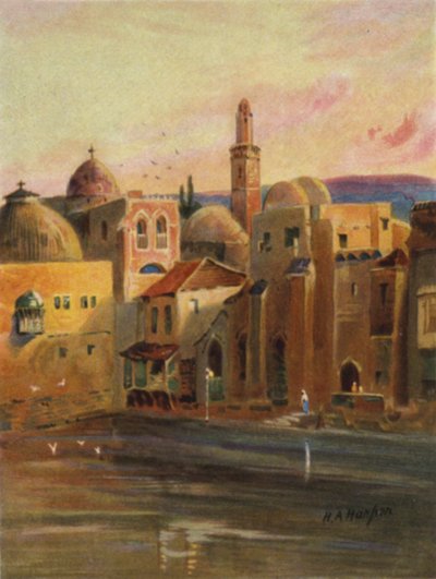 Vijver van Hizkia in Jeruzalem (kleur litho) door James (after) Clark
