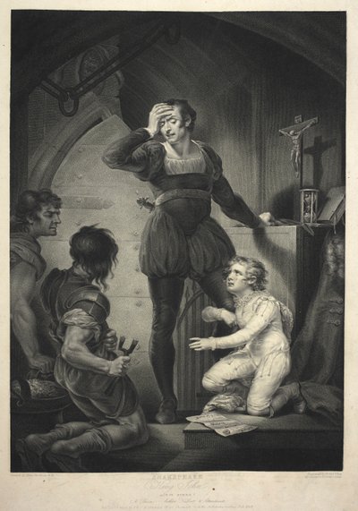 Koning Jan. Act IV, scène I- Hubert met Arthur in de gevangenis door James (after) Northcote