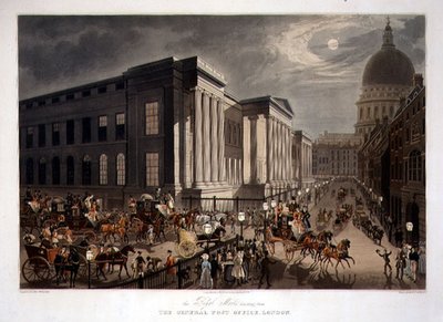 De Royal Mails vertrekken vanaf het General Post Office, Londen door James (after) Pollard