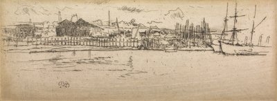 Droogdok, Southampton, uit een set van twaalf etsen getiteld The Naval Review, 1887 door James Abbott McNeill Whistler
