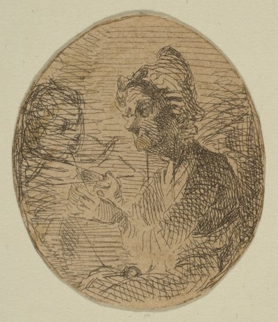 Oude Vrouw en Kind in Ovaal uit Schetsen op de Kustonderzoek Plaat door James Abbott McNeill Whistler