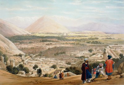Kabul vanaf de Citadel, met zicht op de oude ommuurde stad, Eerste Anglo-Afghaanse Oorlog 1838-1842 door James Atkinson
