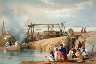 Perzisch wiel dat water uit de Sutlej-rivier haalt, Punjab, 1842 door James Atkinson