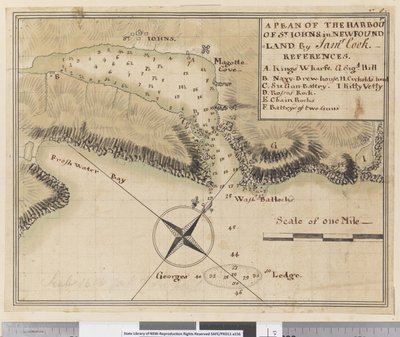 ia. Een plan van de haven van St. Johns in Newfoundland door James Cook