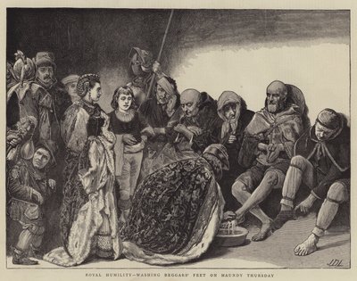 Koninklijke nederigheid, bedelaarsvoeten wassen op Witte Donderdag door James Dromgole Linton