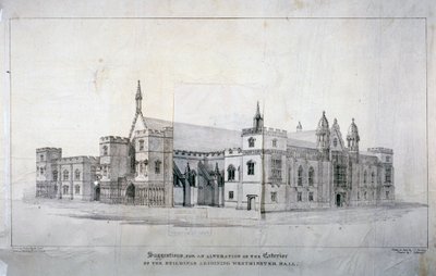 Suggesties voor wijzigingen aan de gebouwen naast Westminster Hall, Londen, ca. 1825 door James Duffield Harding