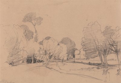 Wilgen bij een Stroom, Paard en Kar die Brug Oversteken door James Duffield Harding