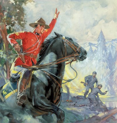 Canadese Mounties (gouache op papier) door James Edwin McConnell