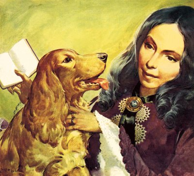 Elizabeth Barrett Browning en haar cocker spaniel Flush door James Edwin McConnell