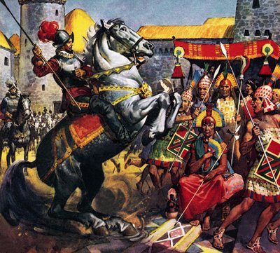De Spanjaard en het Incahoofd (gouache op papier) door James Edwin McConnell