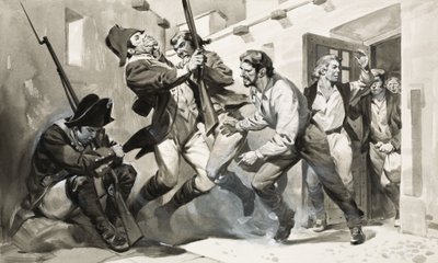 William Scoresby ontsnapt uit Spaanse gevangenis (gouache op papier) door James Edwin McConnell