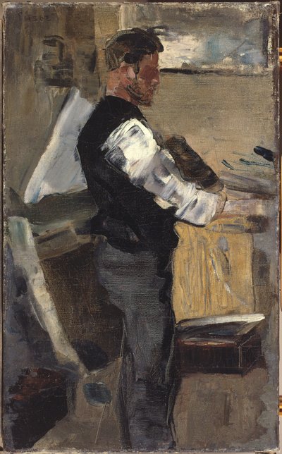 Willy Finch in het atelier, c.1880-82 door James Ensor