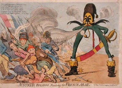 Oostenrijkse boeman die het Franse leger bang maakt, gepubliceerd door Hannah Humphrey in 1795 door James Gillray