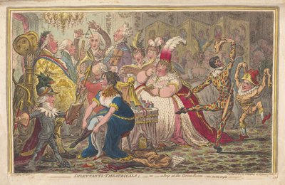 Dilettanti theatricals of een kijkje in de groene kamer, vide. Pic-Nic-Orgies door James Gillray