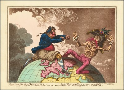 Vechten voor de Dunghill - of - Jack Tar die Buonaparte regelt door James Gillray