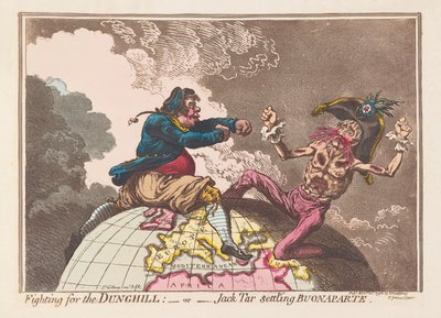 Vechtend om de mesthoop of Jack Tar die Buonaparte regelt, uitgegeven 1798 door James Gillray