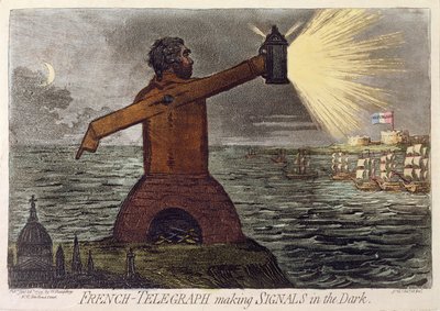 Frans-Telegraaf maakt signalen in het donker, uitgegeven door Hannah Humphrey in 1795 door James Gillray