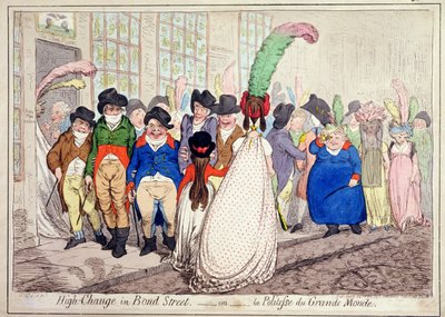 High Change in Bond Street, of La Politesse du Grande Monde, uitgegeven door Hannah Humphrey in 1796 door James Gillray