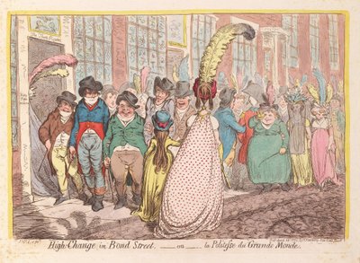 Hoge verandering in Bond Street, of de beleefdheid van de grote wereld, uitgegeven 1796 door James Gillray
