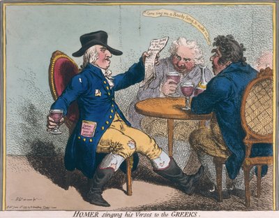 Homerus zingt zijn verzen aan de Grieken, gepubliceerd door Hannah Humphrey in 1797 door James Gillray