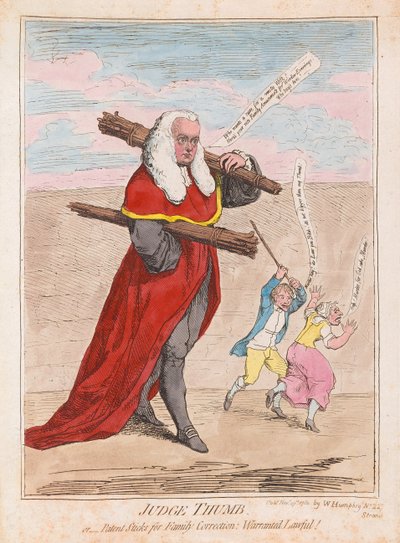 Rechter Duim, of Octrooistokken voor Gezinscorrectie Wettelijk Goedgekeurd door James Gillray