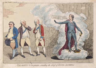 Malagrida & samenzweerders, raadplegend de geest van Oliver Cromwell door James Gillray