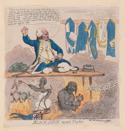 Richard Howe, 1e graaf Howe (Black-Dick werd kleermaker), uitgegeven 1788 door James Gillray