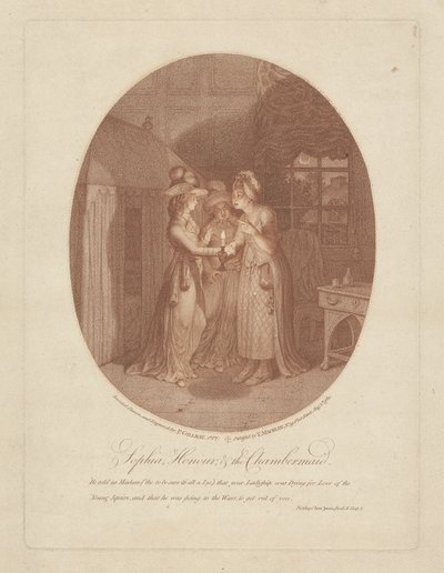 Sophia, Honour, en de Kamermeid, scène uit Tom Jones door Henry Fielding door James Gillray