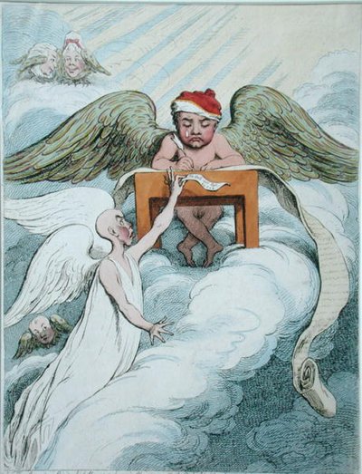 De beschuldigende geest en de optekenende engel door James Gillray