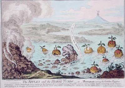 De appels en de paardenvijgen, of Buonaparte tussen de gouden pippins, gepubliceerd door Hannah Humphrey in 1800 door James Gillray
