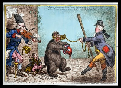 De Beer en zijn Leider, gepubliceerd door Hannah Humphrey in 1806 door James Gillray
