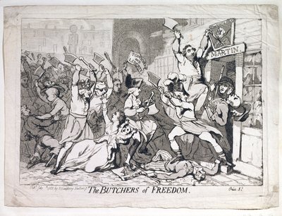 The Butchers of Freedom, gepubliceerd door Hannah Humphrey in 1788 (ets) door James Gillray