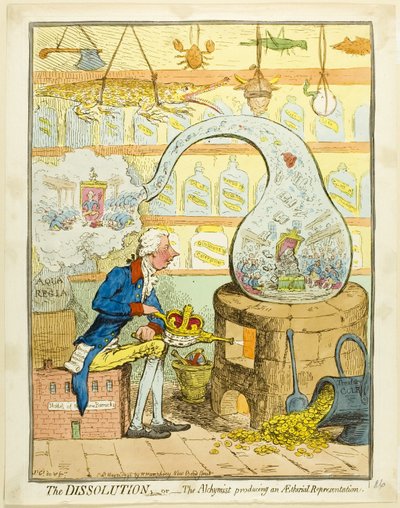De ontbinding; of De alchimist die een etherische voorstelling produceert door James Gillray