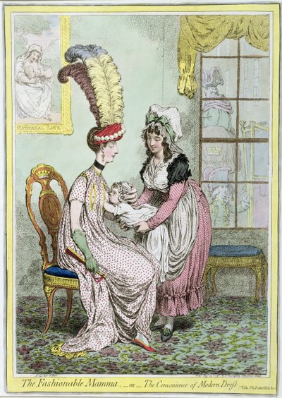 De modieuze mama, of het gemak van moderne kleding, gepubliceerd in 1796 door James Gillray