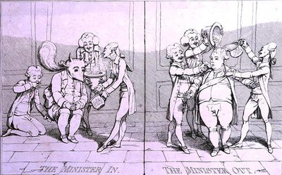 De Minister In - De Minister Uit door James Gillray